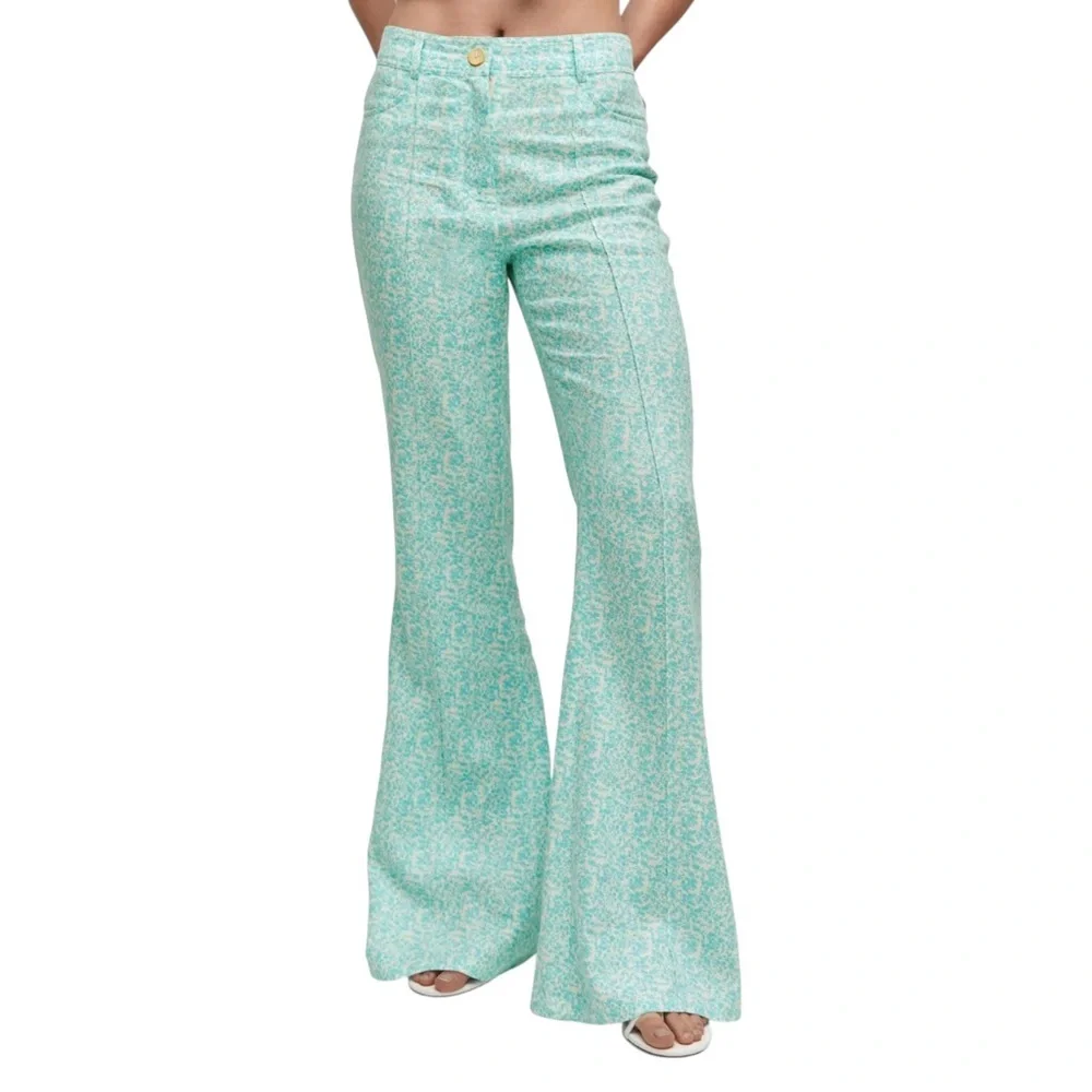 MANGO NWT Floral Linen Blend Flare Pants in Sz 2, 4 & 6